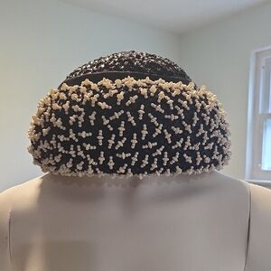 Stylish Black and White Beaded Hat